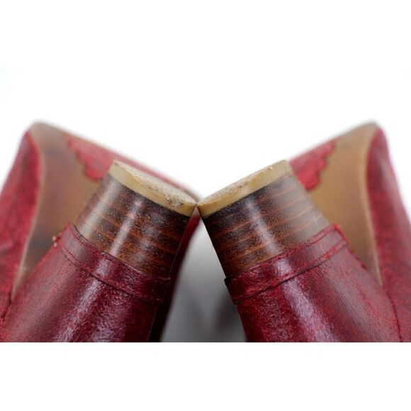 NOT RATED RED GENUINE LEATHER MID HEEL ROUND TOE ANKLE BOOTS SHOES Sz 7US 37EU - Picture 8 of 9